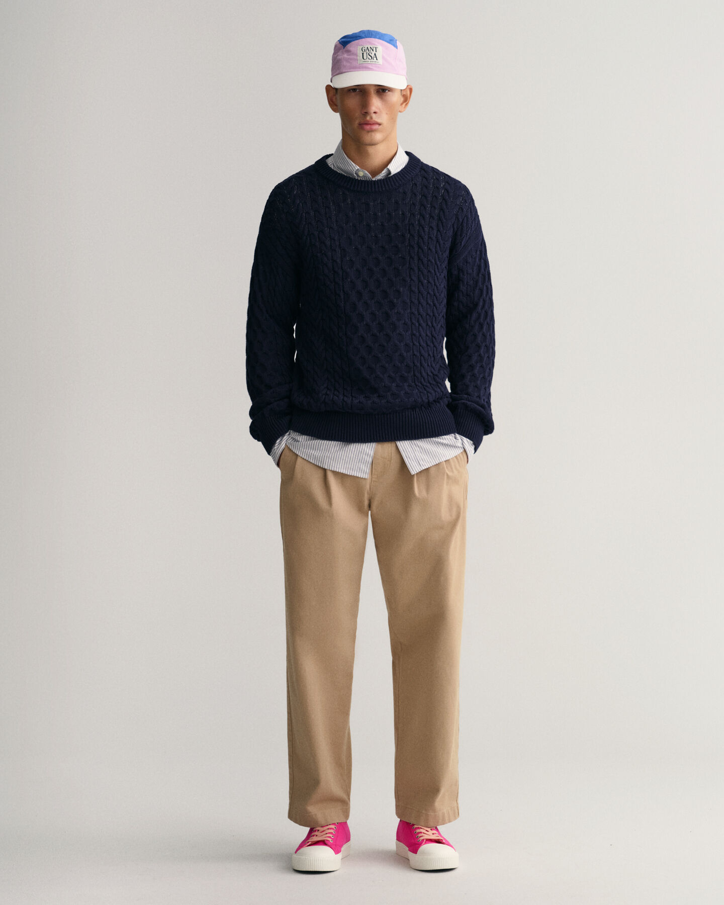 Zopfstrick Rundhalspullover aus Baumwolle