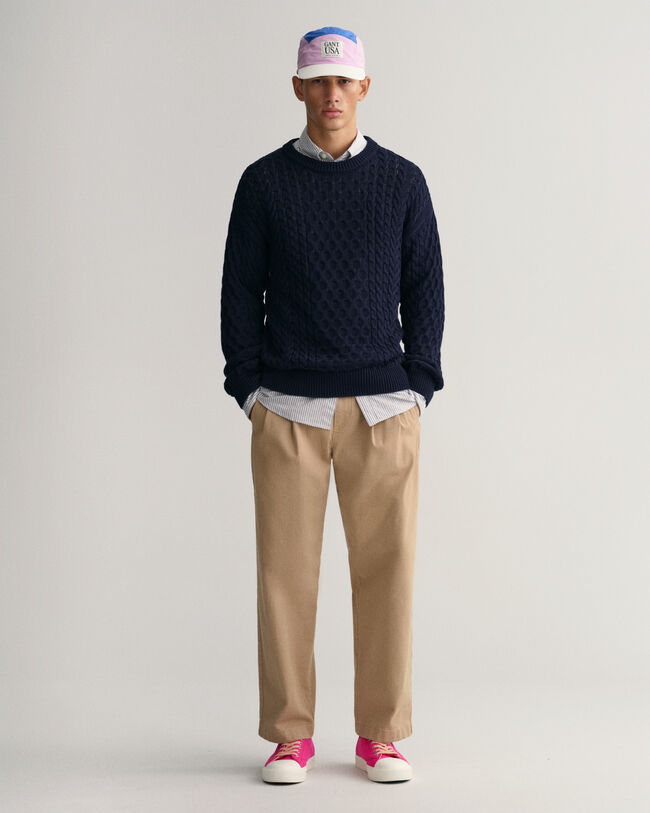 Zopfstrick Rundhalspullover aus Baumwolle