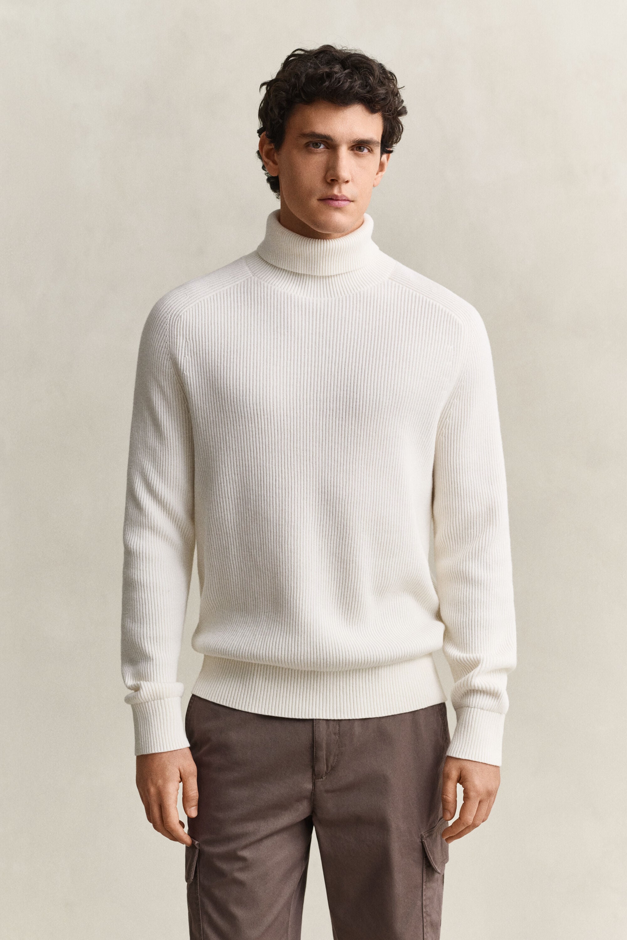 Rollkragenpullover aus Baumwoll-Merinowoll-Mix