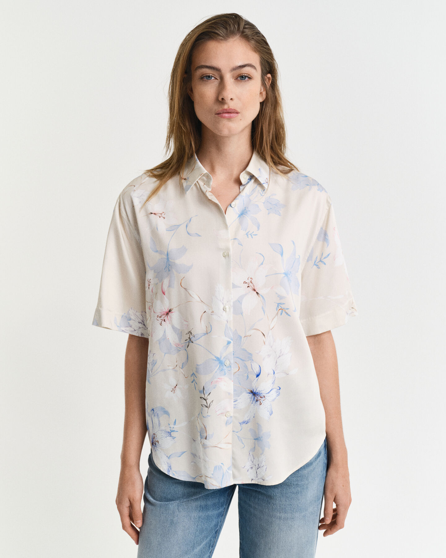 Regular Fit Kurzarmbluse mit Blumen-Print