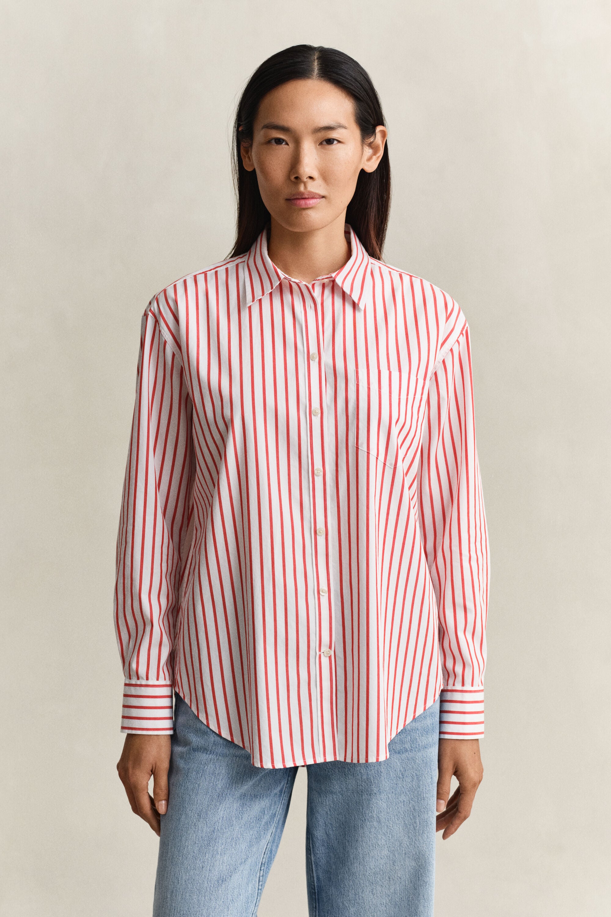 Relaxed Fit Classic Popeline-Bluse mit Streifen