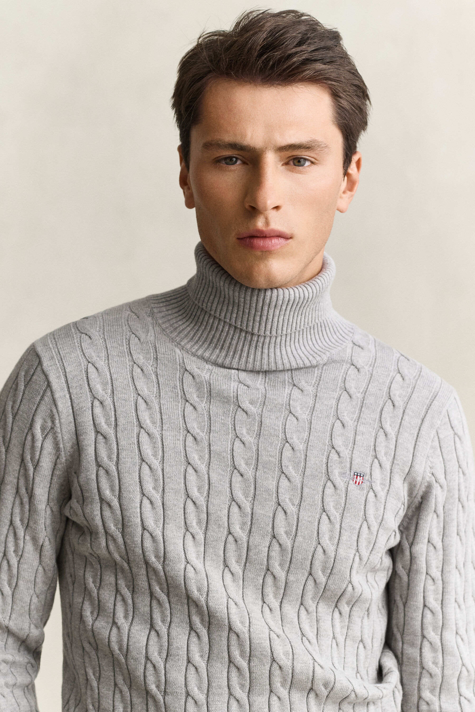 Zopfstrick Rollkragenpullover aus Baumwolle