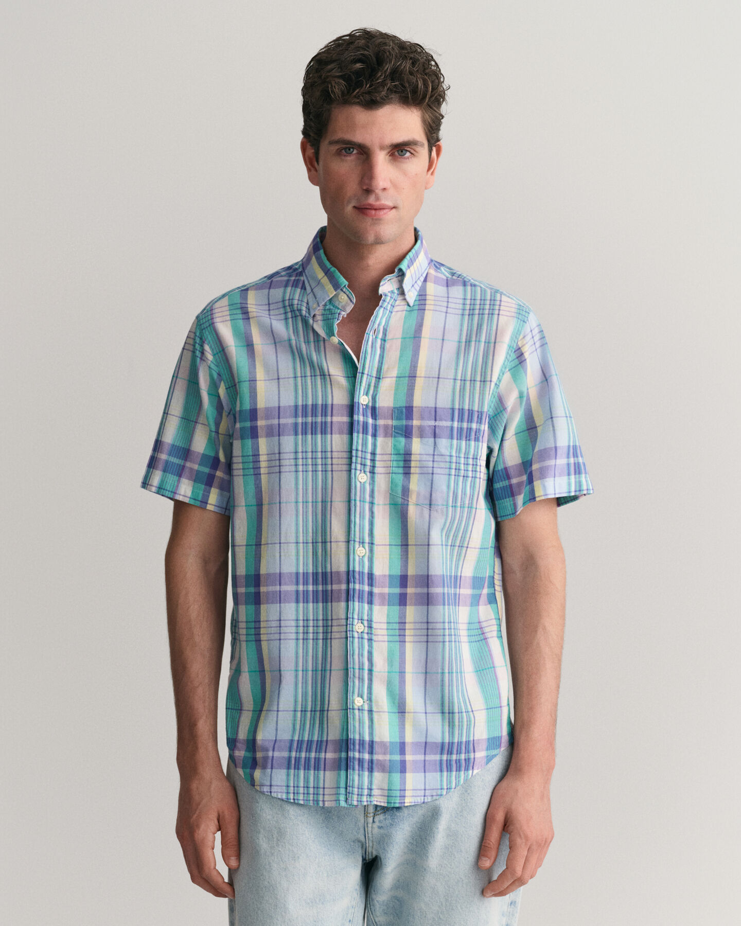 Farbenfrohes Regular Fit Madras Kurzarmhemd