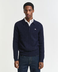 Lambswool Zopfstrick Polopullover