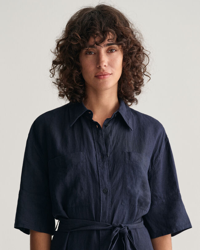 Kurzarm Hemdblusenkleid aus Leinen