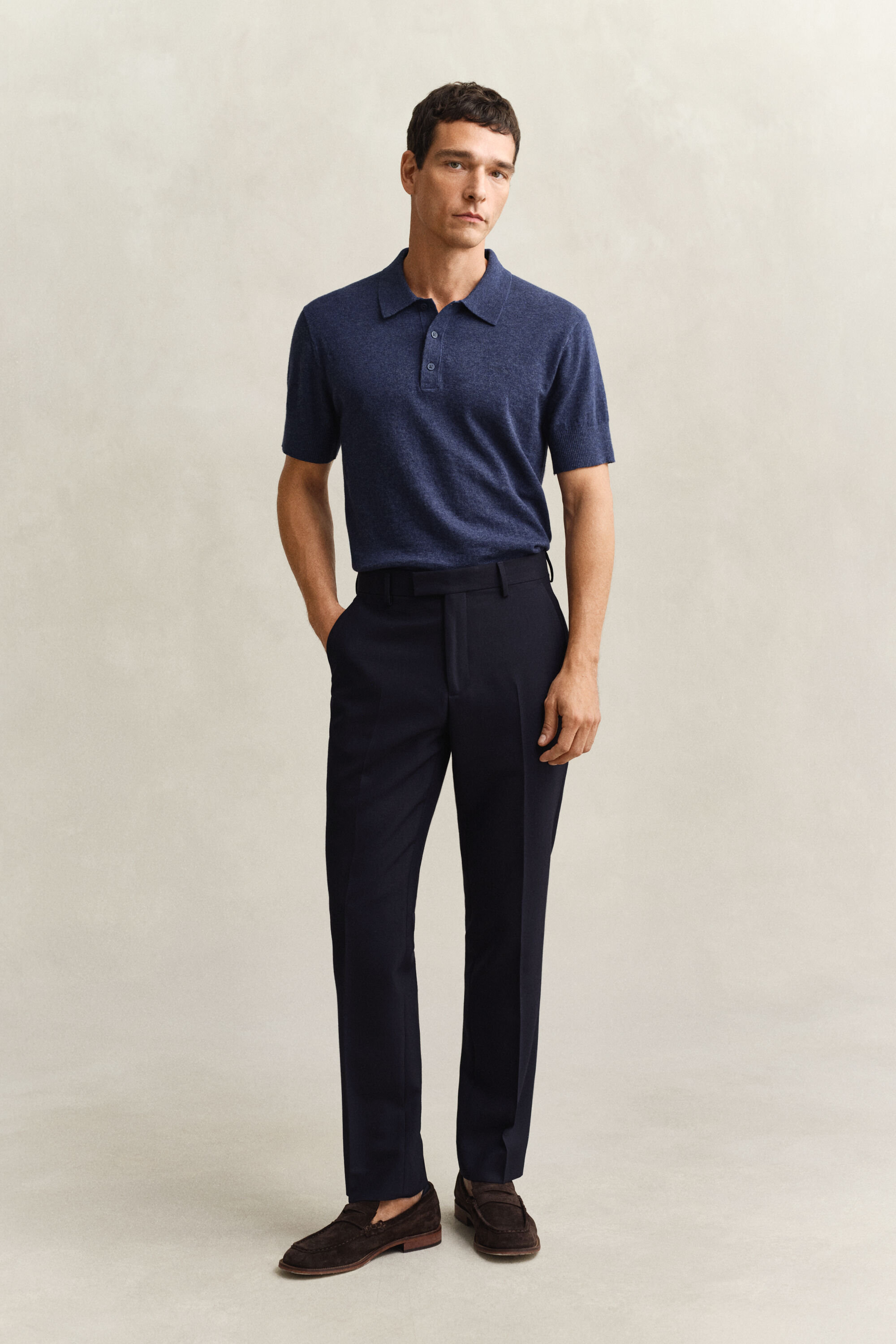 Kurzarm-Polopullover aus Baumwollmix-Flammgarn