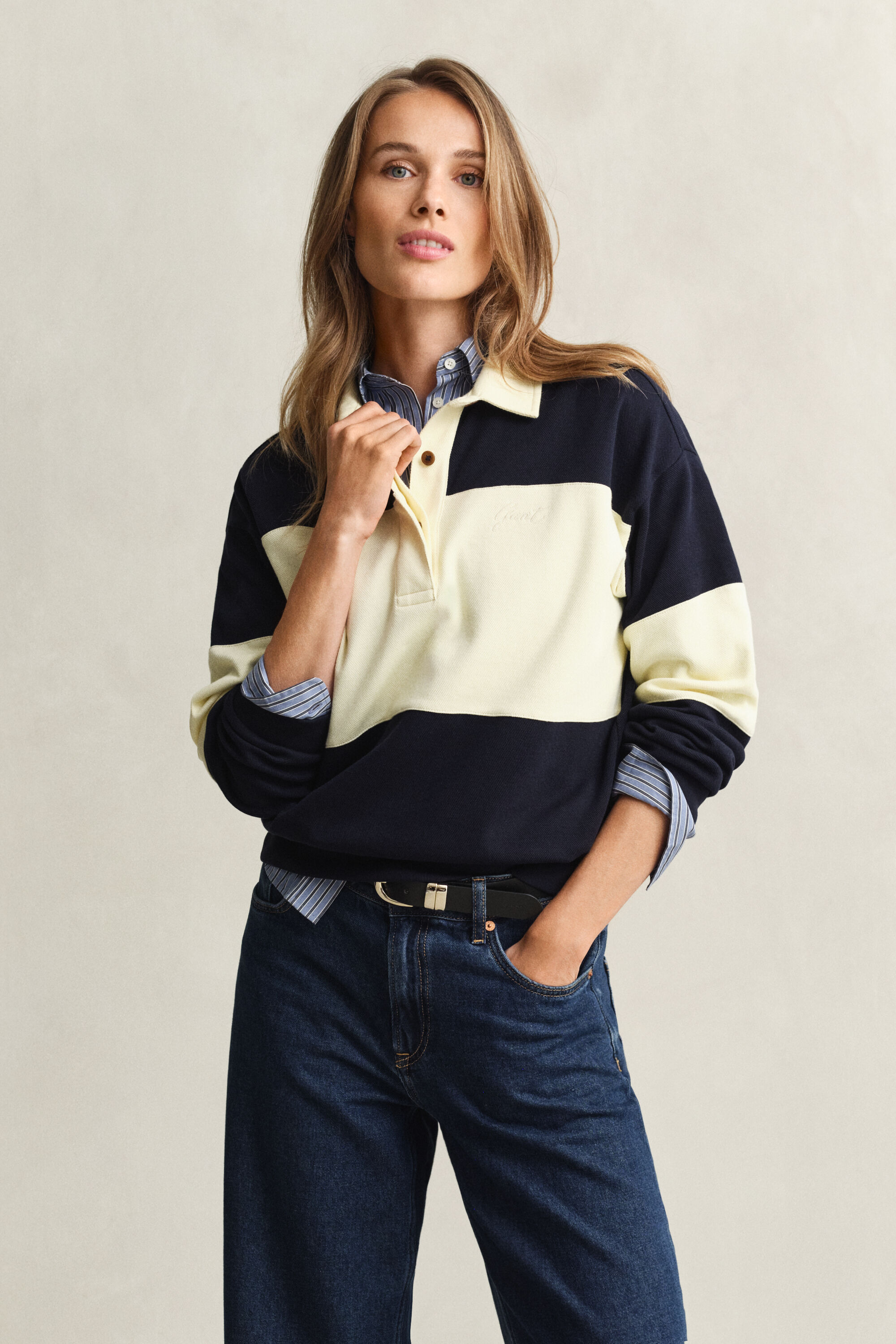 Color Blocked Rugger mit Piquéstruktur