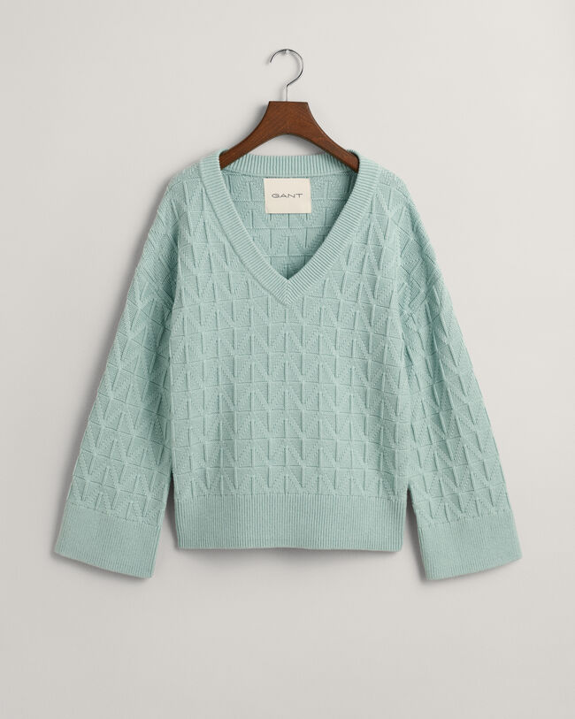 V-Neck Pullover mit Fischgr&auml;tmuster