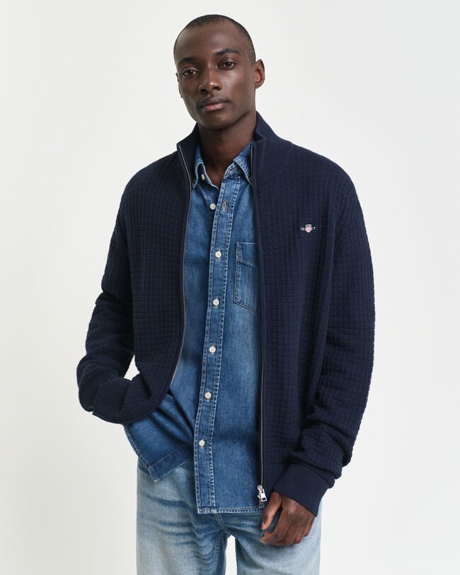 Strickjacke aus strukturierter Baumwolle mit Rei&szlig;verschluss