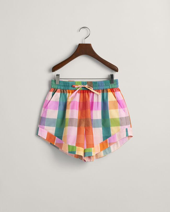 Mehrfarbig karierte Baumwoll Seiden Shorts