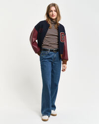 Geripptes Langarm-Rollkragenshirt mit Streifen