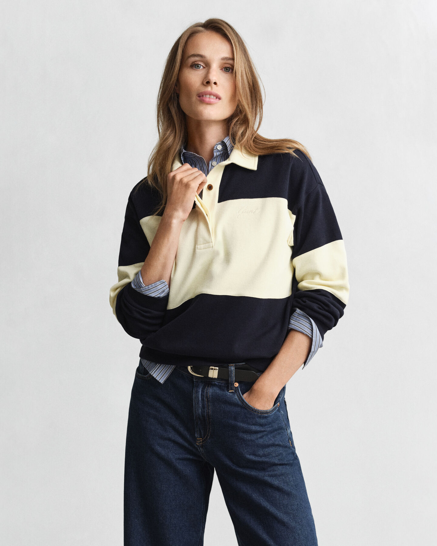 Color Blocked Rugger mit Piquéstruktur