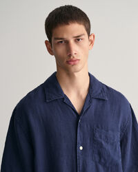 St&uuml;ckgef&auml;rbtes Relaxed Fit Leinen Kurzarmhemd