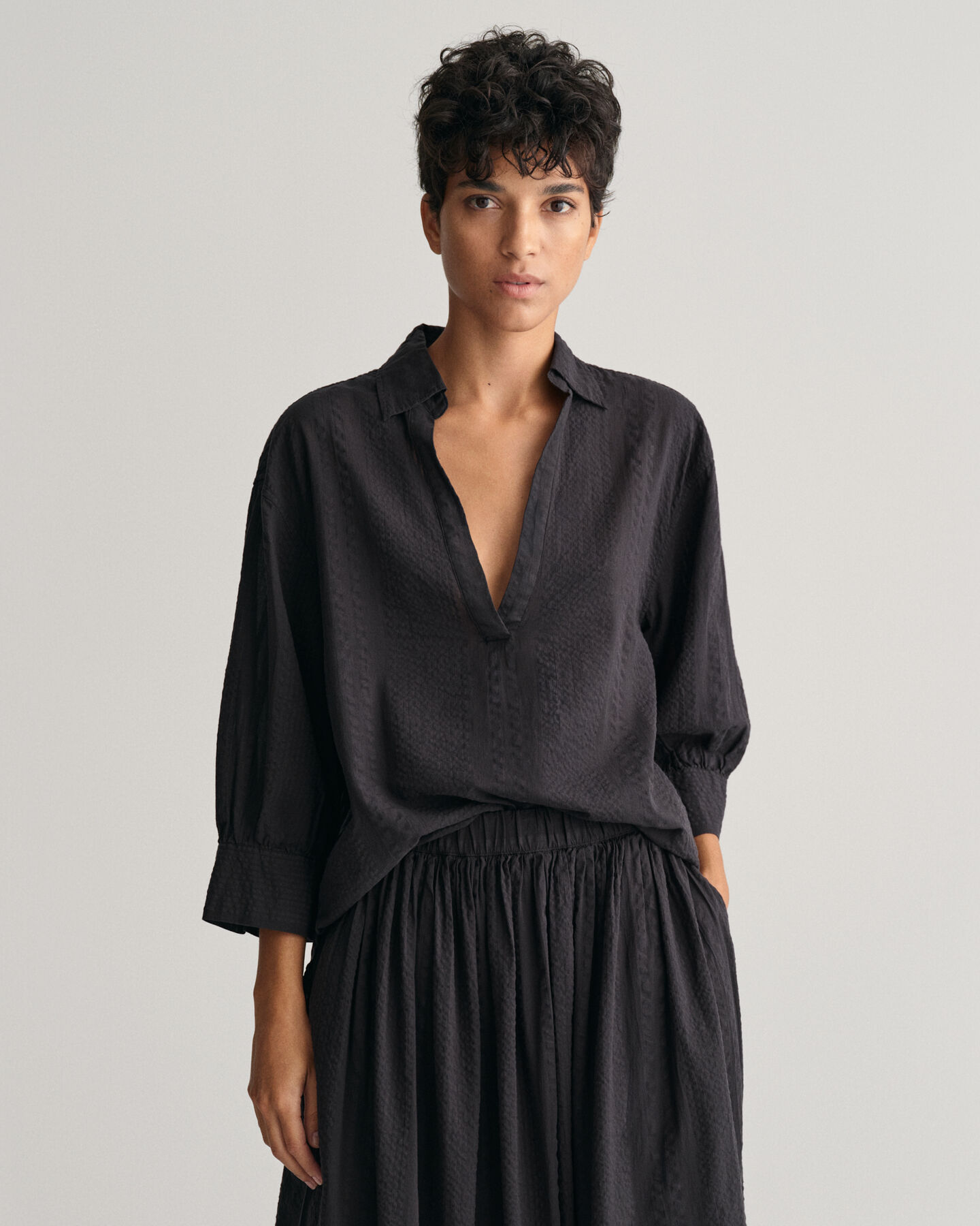 Relaxed Fit Seersucker Schlupfbluse mit Streifen