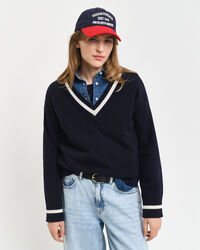 Superfine Lambswool V-Neck Pullover mit Kontrast