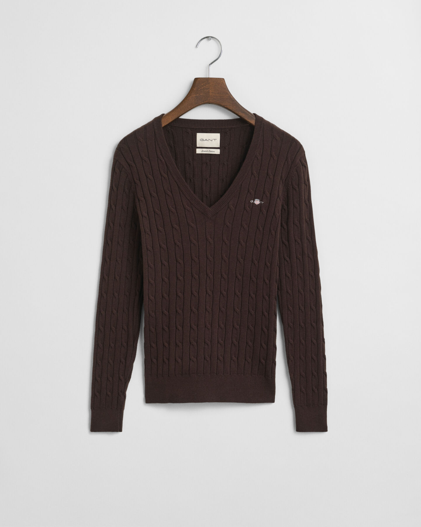 Zopfstrick V-Neck Pullover aus Stretch-Baumwolle