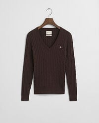 Zopfstrick V-Neck Pullover aus Stretch-Baumwolle