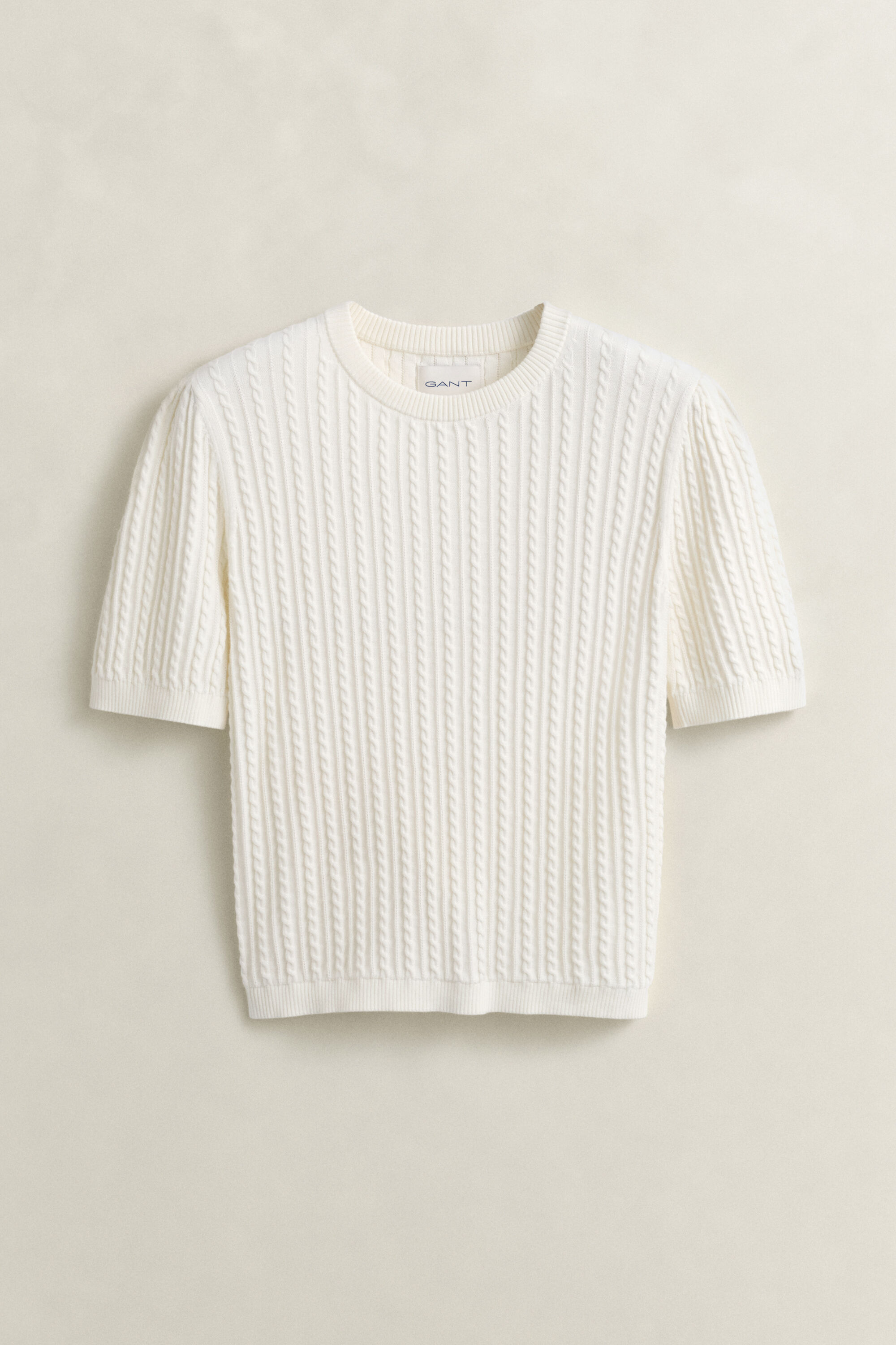 Kurzarmpullover aus Baumwolle mit Zopfmuster