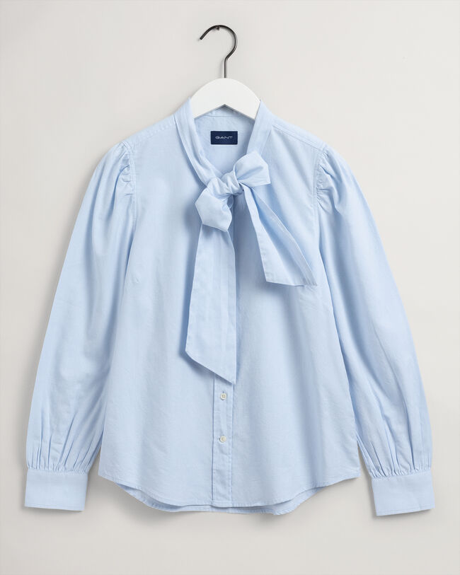 Oxford-Bluse mit Schluppe und Puff&auml;rmeln