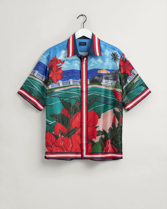 Relaxed Fit Scenery Kurzarmhemd aus Seide