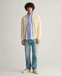 Gestreifte Strickjacke aus strukturierter Baumwolle mit Rei&szlig;verschluss