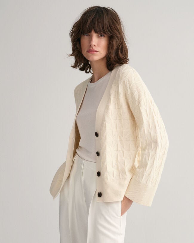 V-Neck Strickjacke mit Fischgr&auml;tmuster