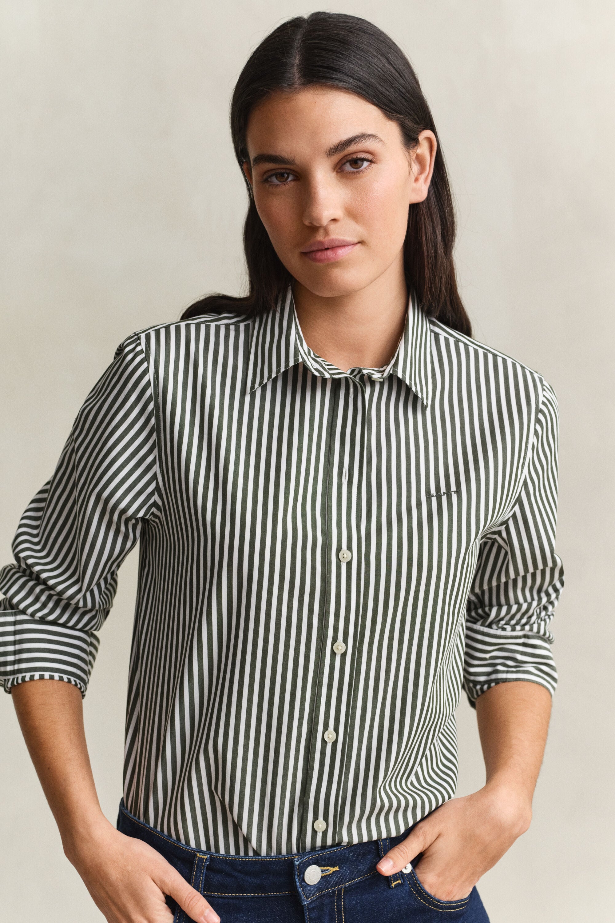 Regular Fit Classic Popeline-Bluse mit Streifen