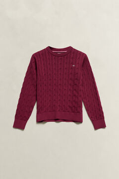 Teen Girls Shield Cable Knit Sweater — VIBRANT BURGUNDY 2