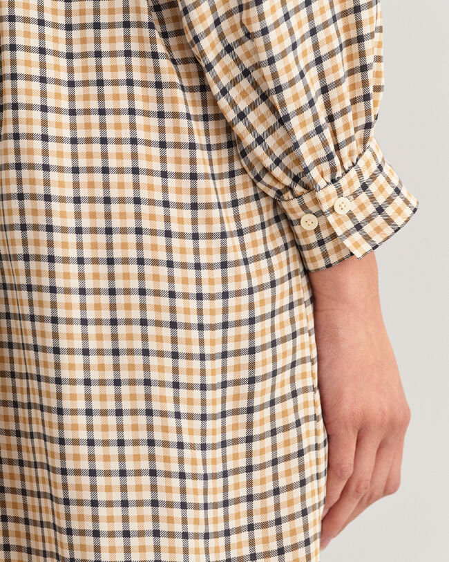 Kariertes Hemdblusenkleid mit Stehkragen