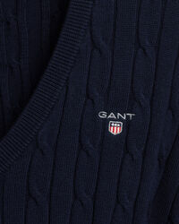 V-Neck Pullover aus Stretch-Baumwolle mit Zopfmuster