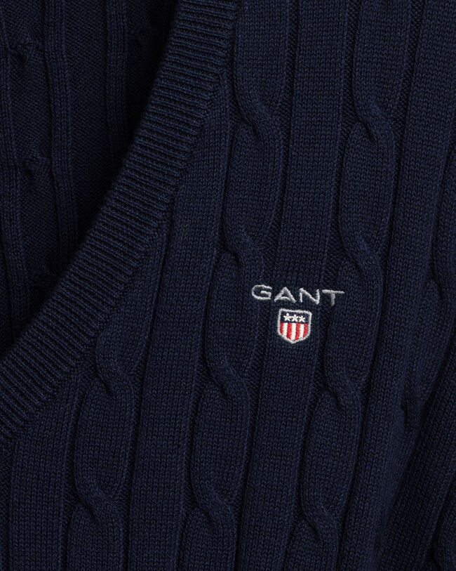 V-Neck Pullover aus Stretch-Baumwolle mit Zopfmuster