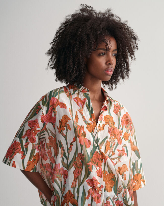 Iris Baumwoll Seiden Kurzarmbluse mit Print