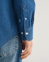 Indigoblaues Regular Fit Jacquard Hemd mit Punktmuster