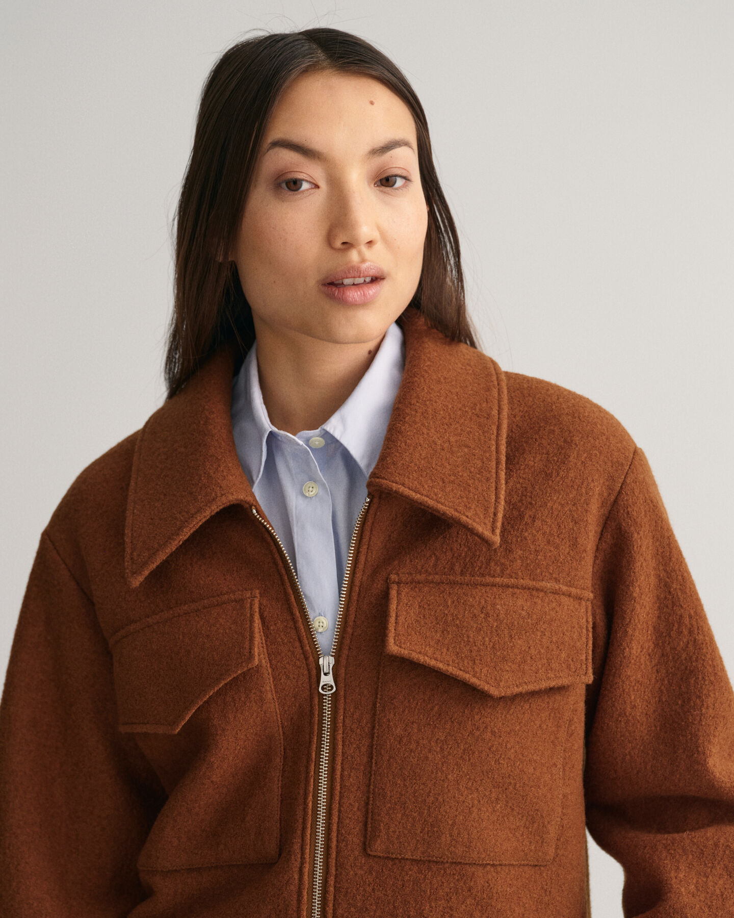 Boucl&eacute;jacke mit Rei&szlig;verschluss