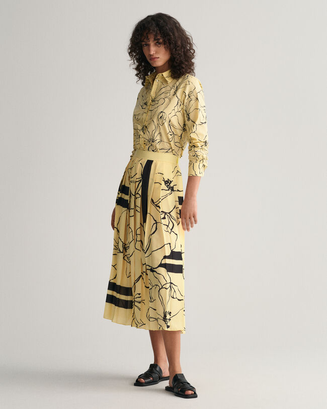 Regular Fit Line Drawing Bluse aus Baumwoll-Voile