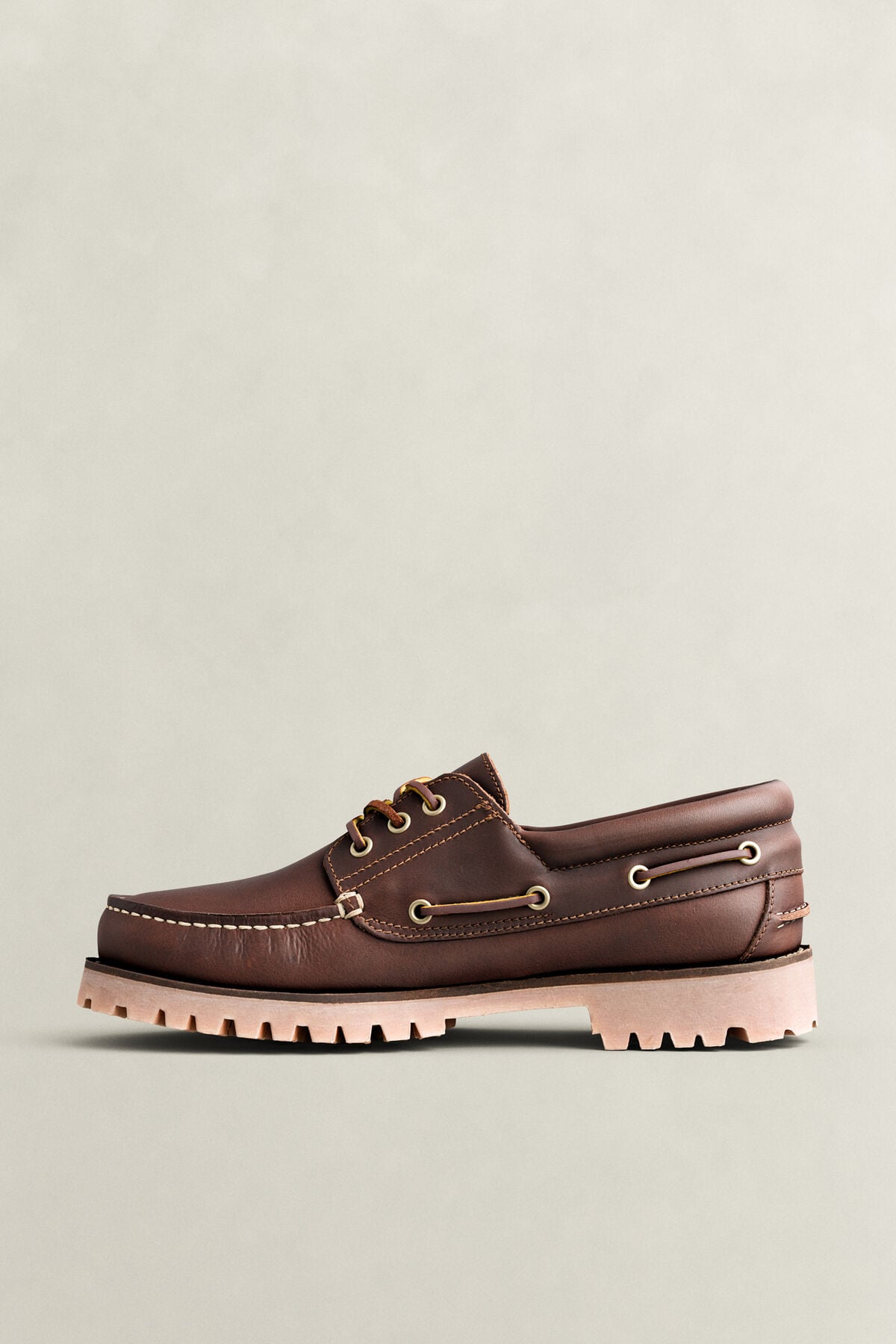 Tratton Leather Boat Shoes — COGNAC BROWN