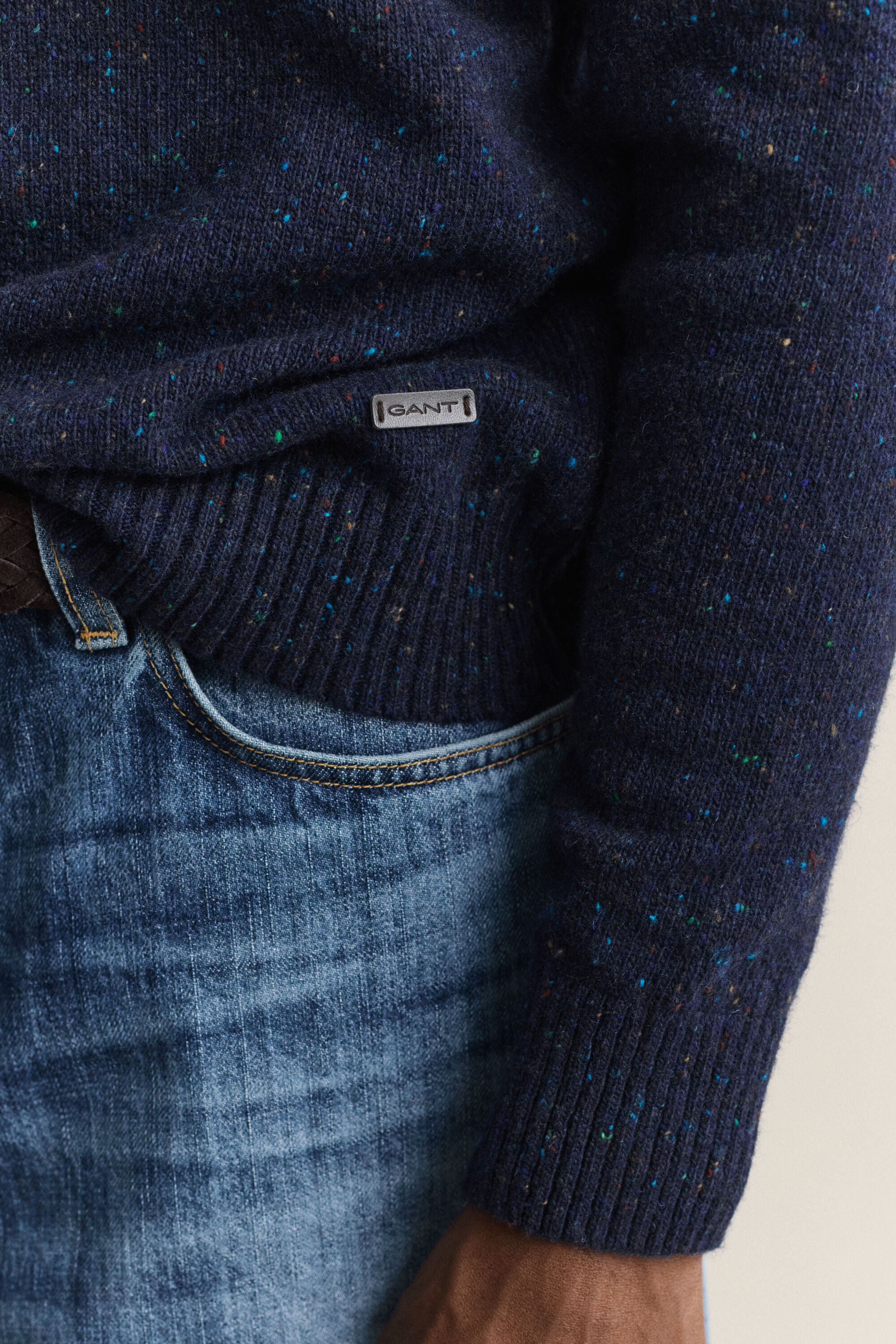 Polopullover aus Wollmix mit Noppenstruktur