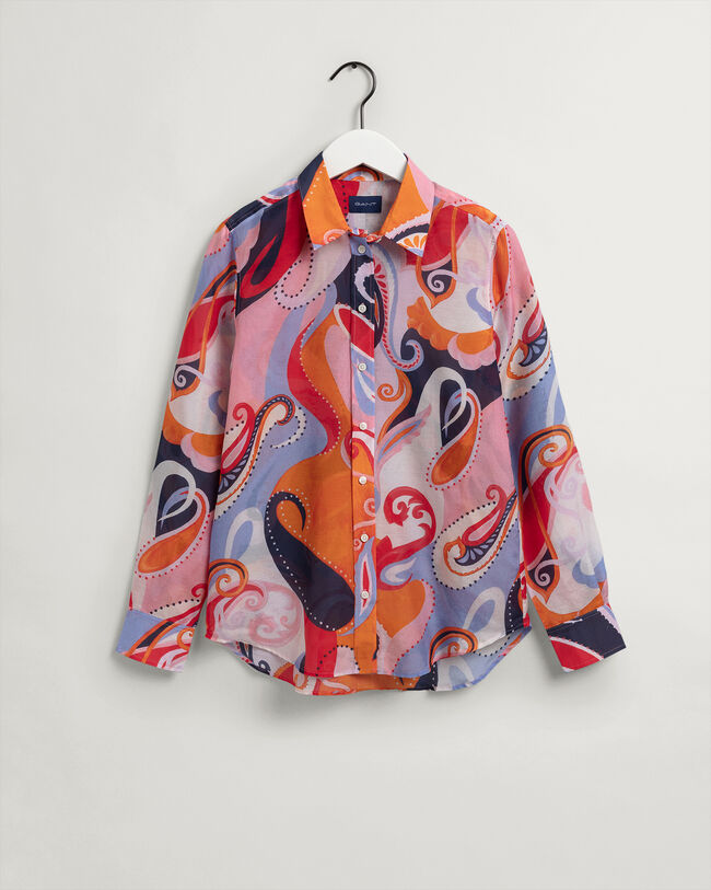 Regular Fit Baumwoll-Seiden-Bluse mit Paisley-Muster