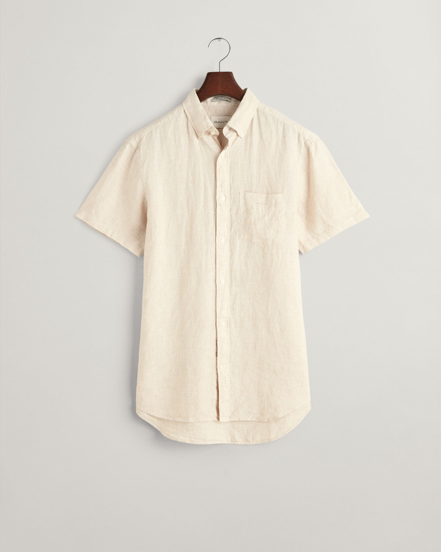 Regular Fit Leinen Kurzarmhemd im Hahnentrittmuster