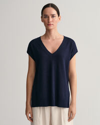 V-Neck Top aus Leinenmischgewebe