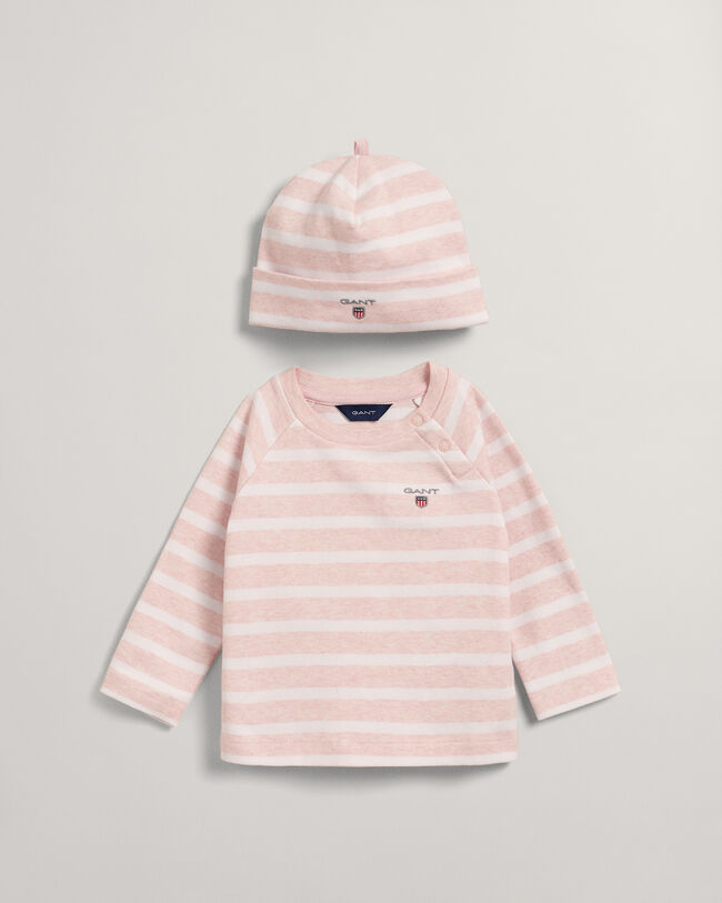 Baby Shirt und Beanie mit Streifen