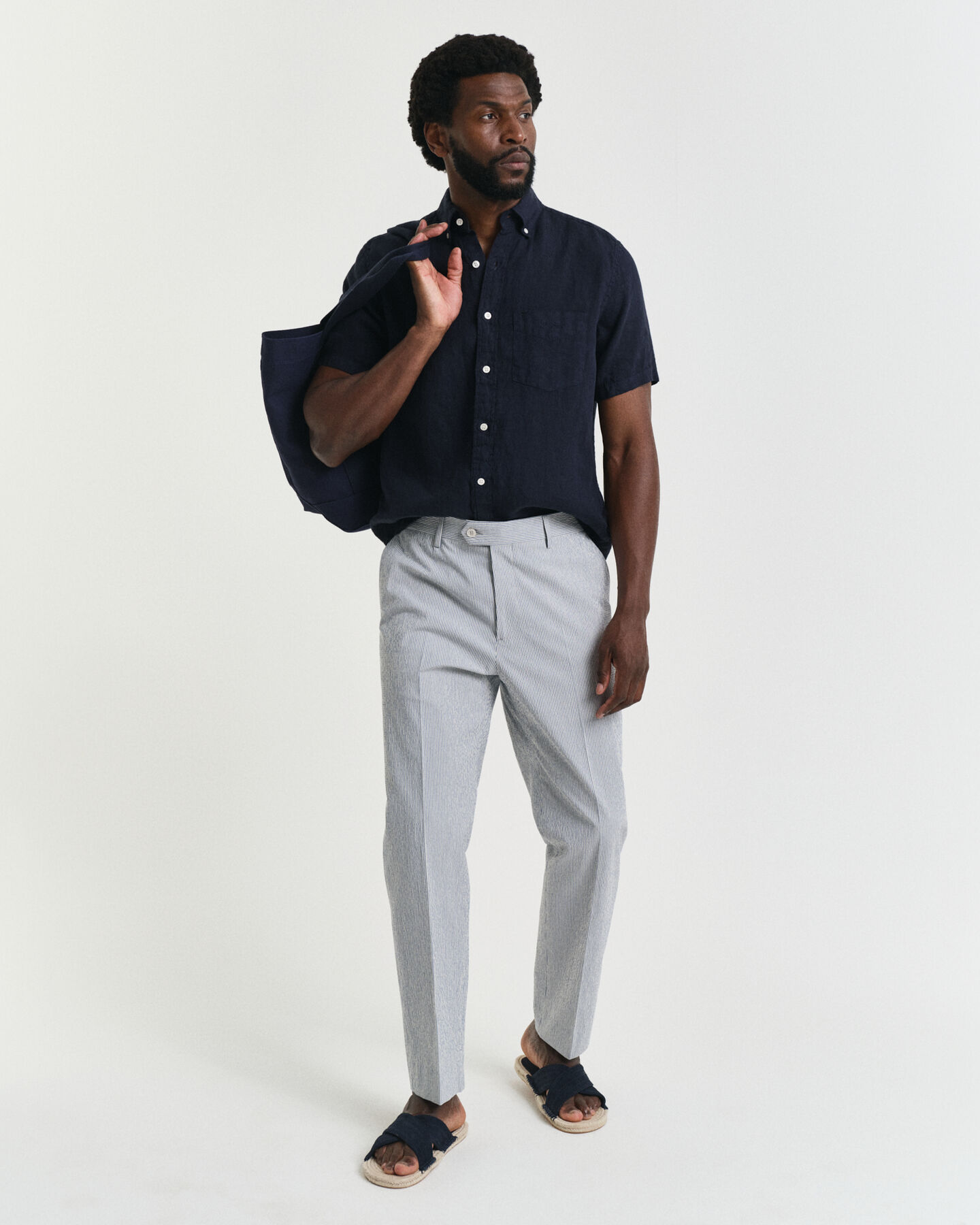 Slim Fit Seersucker Anzughose mit schmal zulaufendem Bein