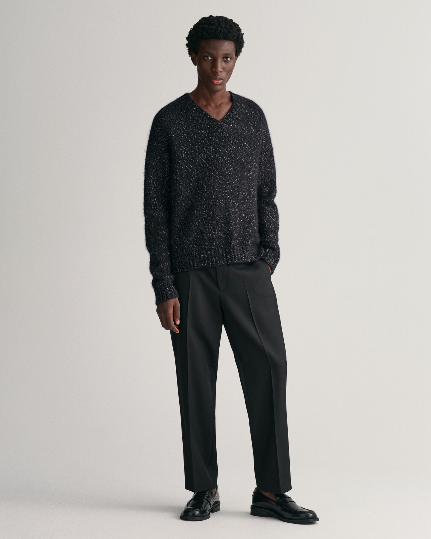 Shiny V-Neck Pullover mit Alpakawolle