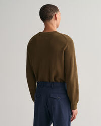 Gerippter Baumwoll Woll Rundhalspullover