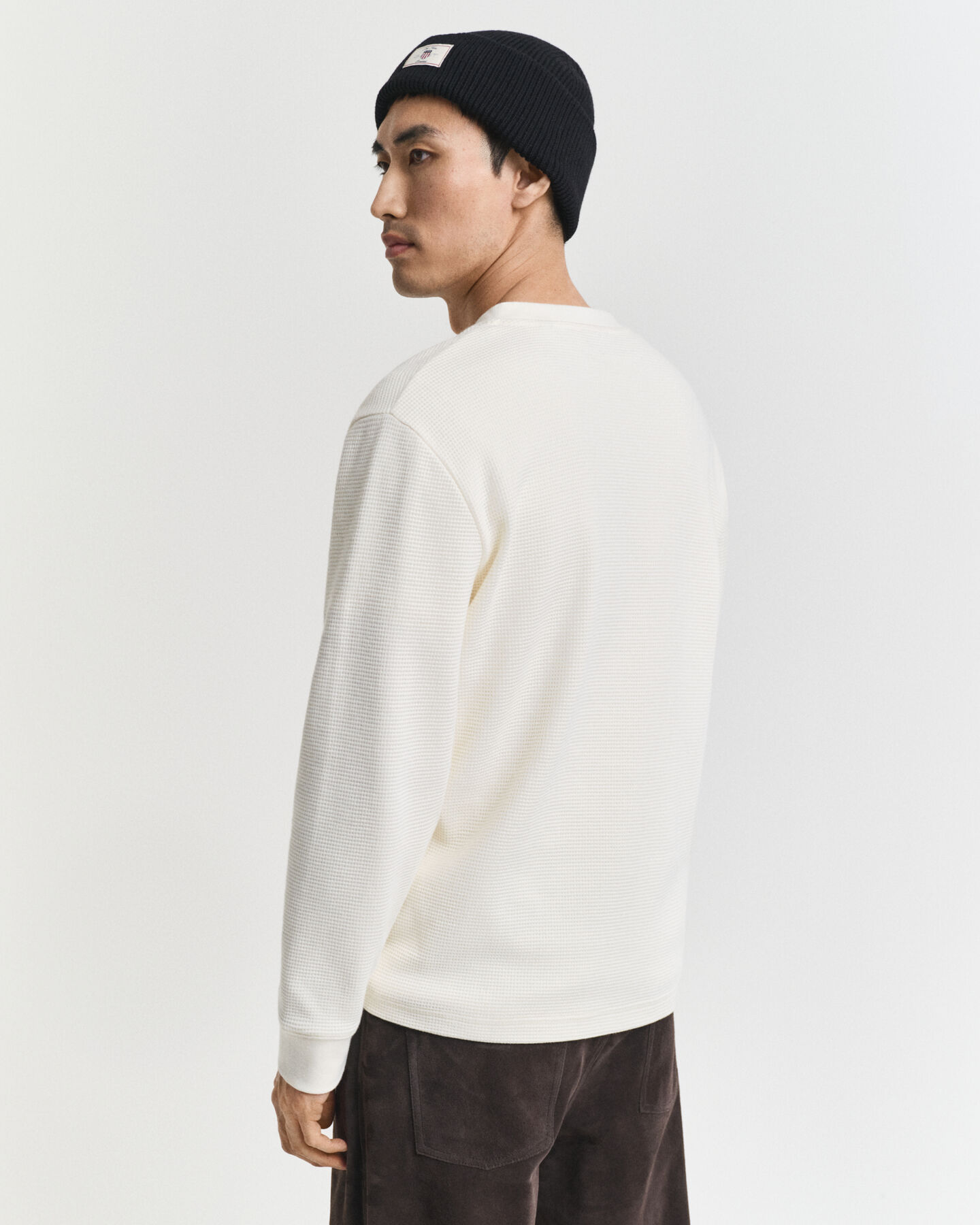 Waffle Textured Henley Langarm-T-Shirt