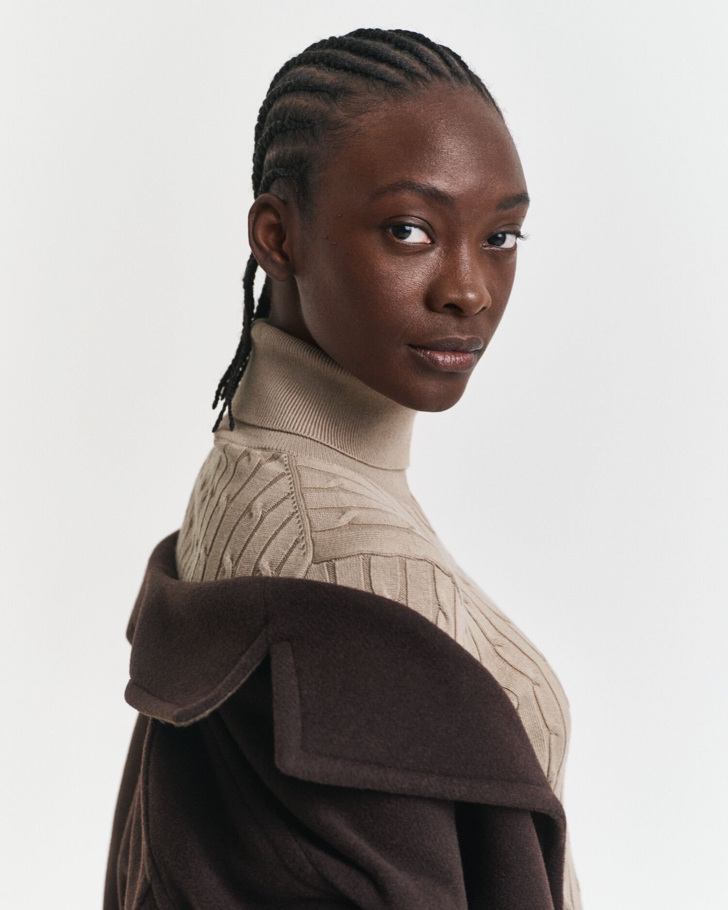 Zopfstrick Rollkragenpullover aus Stretch-Baumwolle