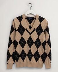 V-Neck Pullover mit Argyle-Muster