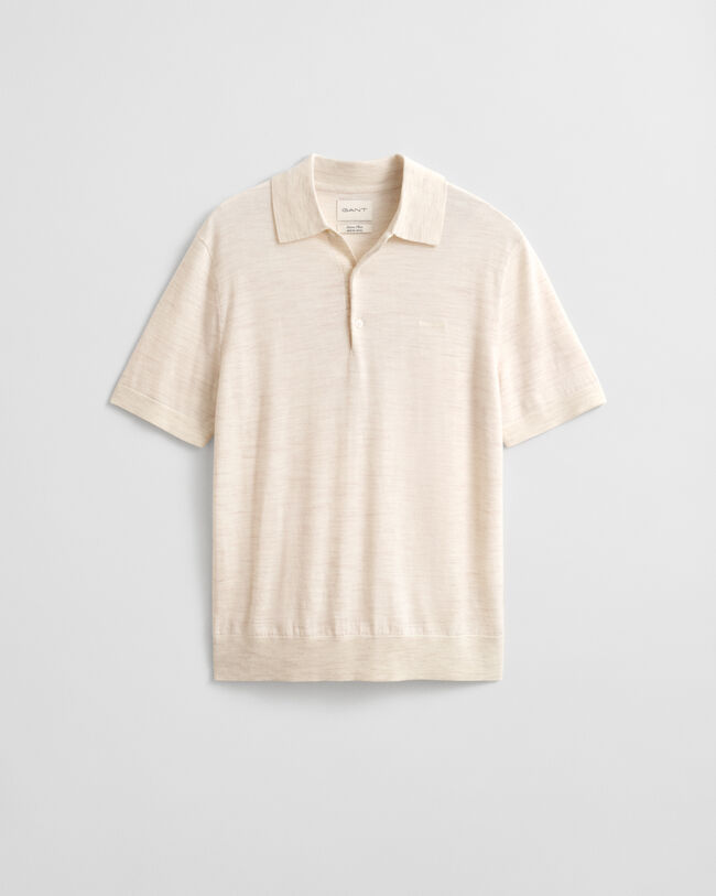 Kurz&auml;rmeliger Polopullover aus extrafeiner Merinowolle