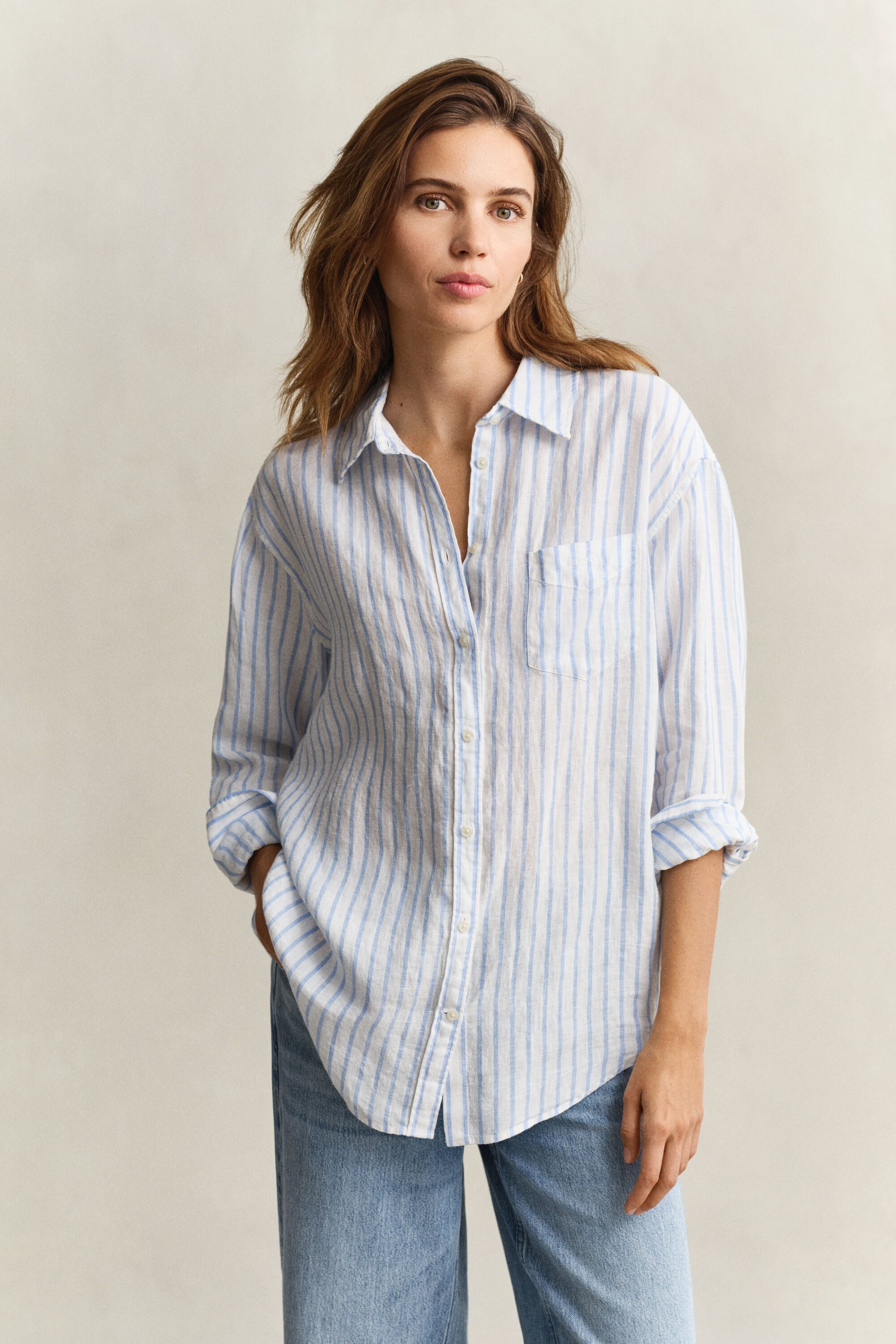 Relaxed Fit Leinen Bluse mit Streifen