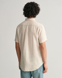 Regular Fit Leinen Kurzarmhemd im Hahnentrittmuster